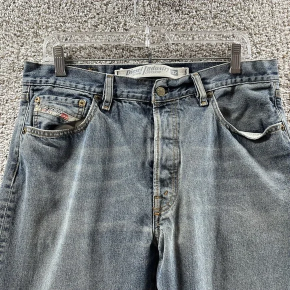 Diesel Industry Jeans Size 34x30 Mens Zatiny Light Wash Button Fly Blue Denim - Picture 7 of 9